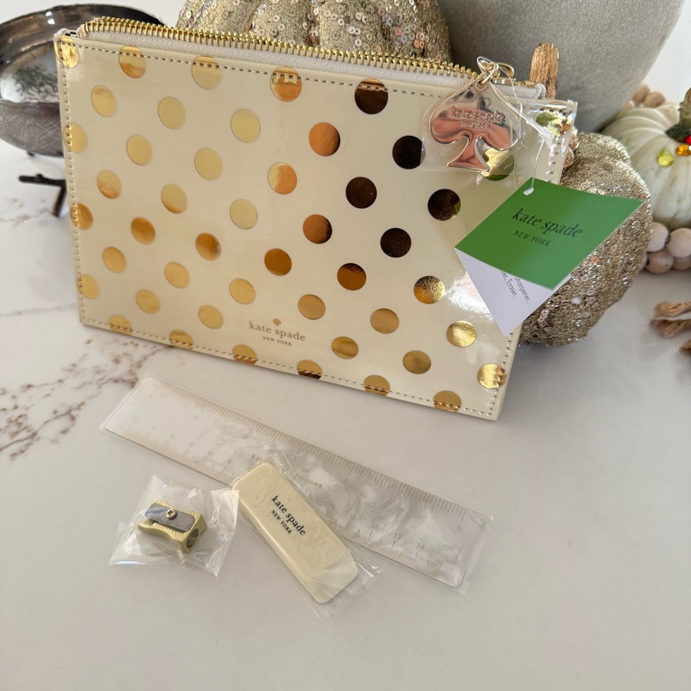 Kate Spade Gold Dots Pencil Case / or used for Makeup Bag, Change Purse - NWT - Picture 3 of 9